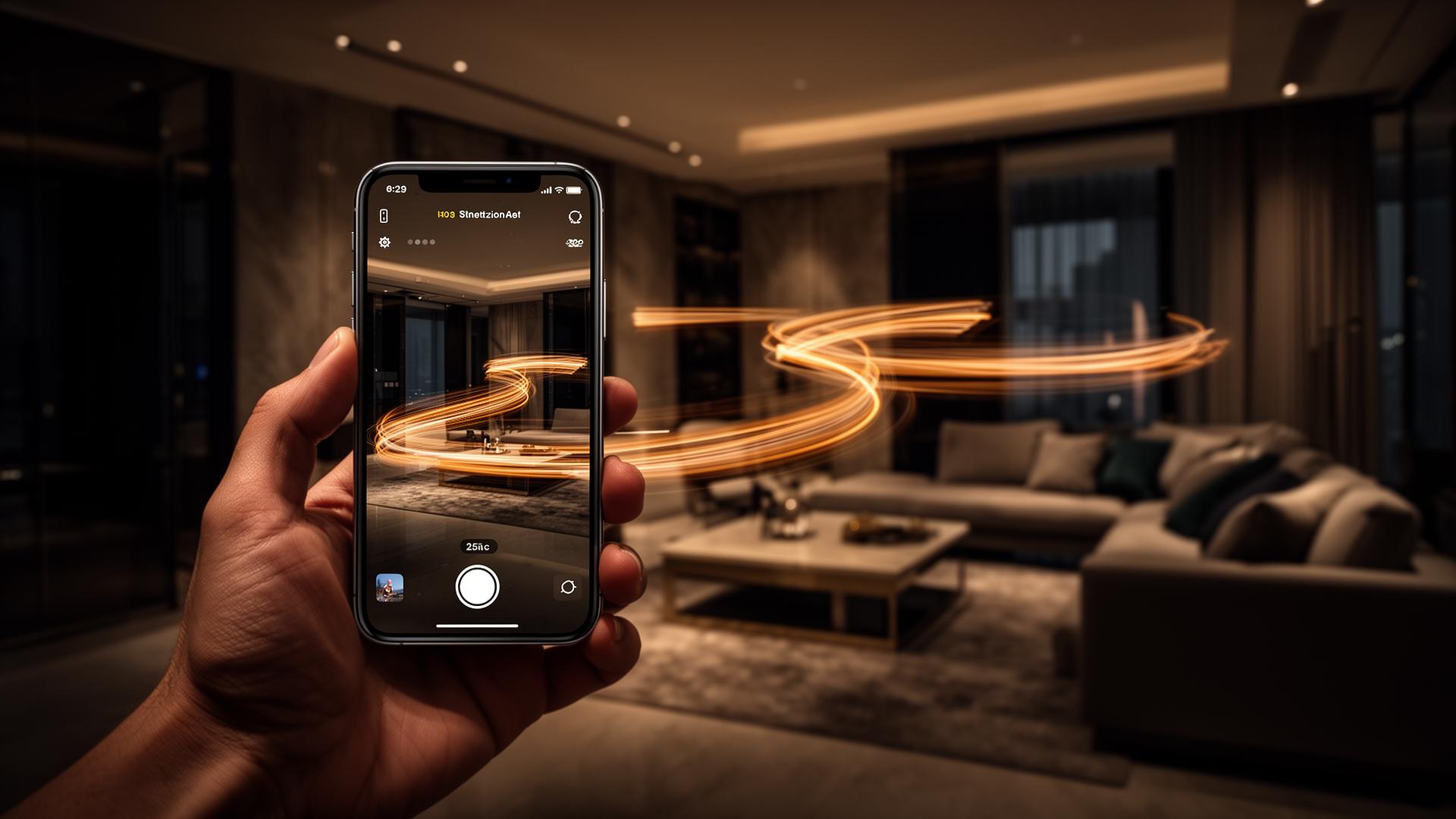 iPhone scanning a luxury living room